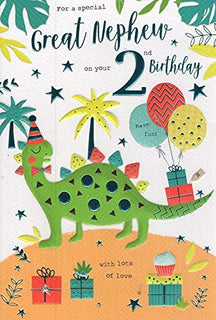 Great Nephew 2nd 2 Today Dinosaur & Gifts Design Happy Birthday Card