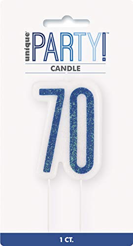 Unique Party 83884 83884-Glitz Blue & Silver 70th Birthday Candle, Blue, Age 70