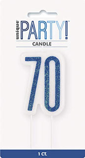 Unique Party 83884 83884-Glitz Blue & Silver 70th Birthday Candle, Blue, Age 70