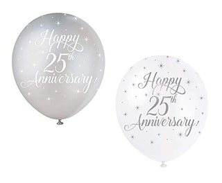 Unique Party 56123 - 12" Pearlised Latex Assorted Happy 25th Anniversary Balloons, Pack of 5