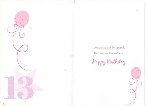 Birthday Greeting Card (ICG-8100) Wonderful Daughter 13th Birthday Card Pink Glitter & Balloons