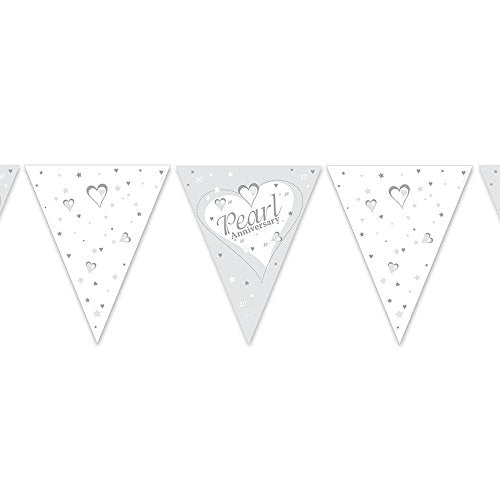 Creative Party M263 Pearl Anniversary Silver Paper Flag Bunting-1 Pc, Multicolor