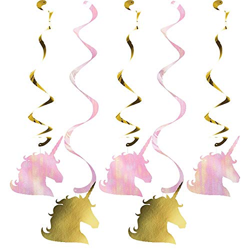 Creative Party PC329307 Unicorn Head Gold and Pink Hanging Swirls-5 Pcs