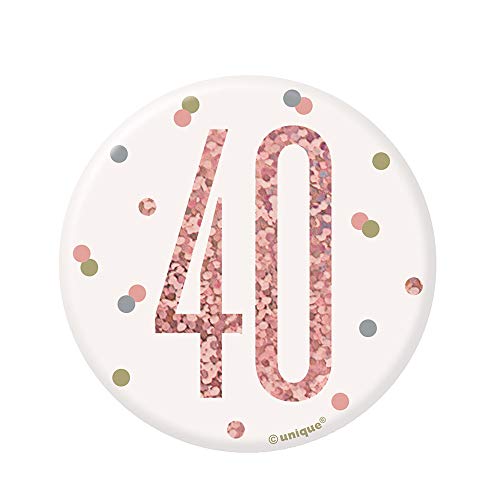 Unique Party 84869 84869-3" Glitz Rose Gold 40th Birthday Badge, Age 40