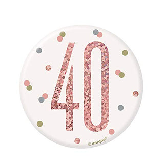 Unique Party 84869 84869-3" Glitz Rose Gold 40th Birthday Badge, Age 40