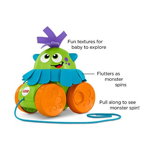 Fisher-Price FHG01 Walk and Whirl Monster, Toddler Pull Along Toy with Colours and Textures, Suitable for 1 Year Old