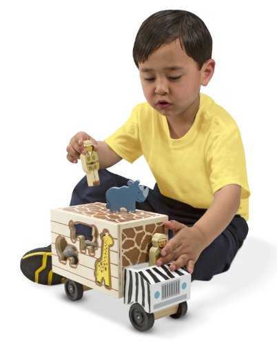 Melissa & Doug Animal Rescue Shape-Sorting Truck - Wooden Toy With 7 Animals and 2 Play Figures