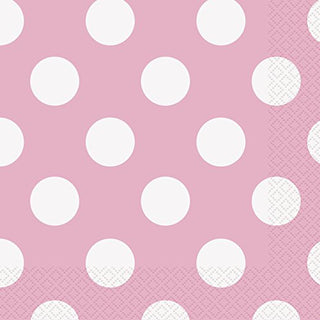 Unique Party 37972 - 6.5" Baby Pink Polka Dot Paper Napkins, Pack of 16