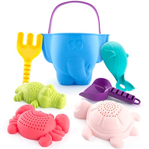 CubicFun Beach Toys Play Sand Toys for Toddlers Baby Bath Toys Animal Bucket and Spade Set Water Beach Toys for Kids Girls Boys 1 2 3 Year Old Play Sand for Kids- 7 Pcs
