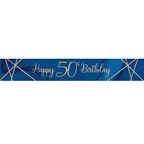 Creative Party J037 Blue and Gold Happy 50th Birthday Foil Banner-1 Pc