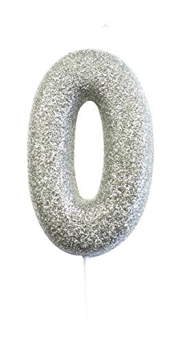Creative Party AHC40/0 Silver Number 0 Glitter Pick Candle, 1 Pc