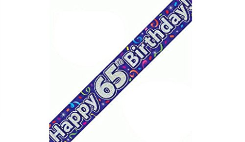 Happy 65th Birthday Purple Holographic Banner 2.7m Long