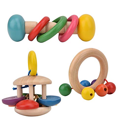 4pcs Wooden Rattles, Baby Wooden Grasp Toy Infant Early Educational Musical Instrument Puzzle Toys for Toddlers Boys and Girls 1 Year Olds +