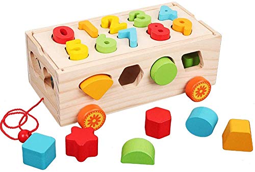 Afufu Montessori Toys for 1 Year Old, Wooden Shape Sorting Pull Along Toy Toddlers Learning Shape Matching Game Color Perception, Educational Gift for Kids Boys Girls Preschool Age 2 3 4 Years Old