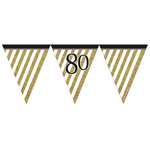 Creative Party M276 Gold Stripes & Black 80 Paper Pennant Banner-1 Pc