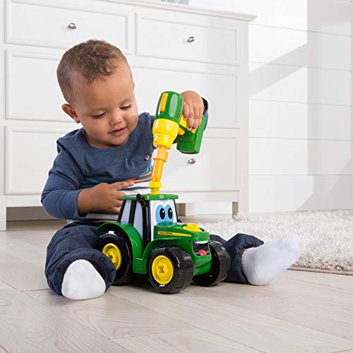John Deere Build A Johnny Tractor | 16 Piece Building Farm Toy Car | Tractor Toy With Motorised Drill For 18 Months, 2, 3 & 4 Years Old Boys & Girls