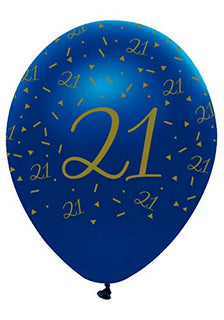 Creative Party Pack of 6 Navy & Gold Helium/Air Latex Balloons - Age 21/21st Birthday