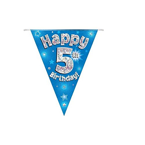 OakTree Happy 5th Birthday Blue Holographic Foil Party Bunting 3.9m Long 11 Flags