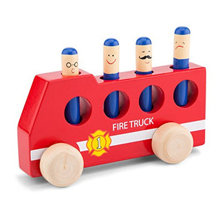 New Classic Toys 2042927 Wooden Pop Up Fire Truck for 2 Boy Gifts, First Birthday Present for One Two Year Old Car Baby Toys 24 Months, Red