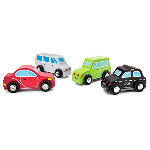 New Classic Toys 11934 4 Wooden Vehicles Set for Toddlers First Cars for One Year Old, Children for Age 18 Months, Multi Color, 4 Sportcars