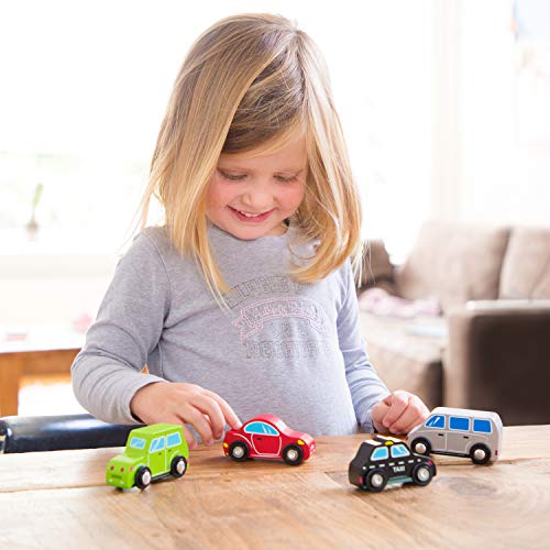 New Classic Toys 11934 4 Wooden Vehicles Set for Toddlers First Cars for One Year Old, Children for Age 18 Months, Multi Color, 4 Sportcars