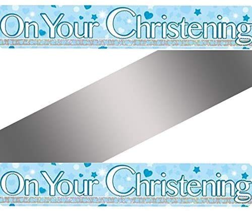Blue On Your Christening Holographic Foil Banner