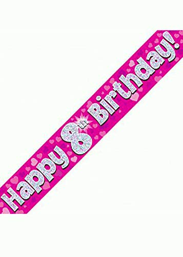 OakTree 624405" Happy 8th Birthday Foil Holographic Banner, Pink/BPWFA-3945, 9 ft
