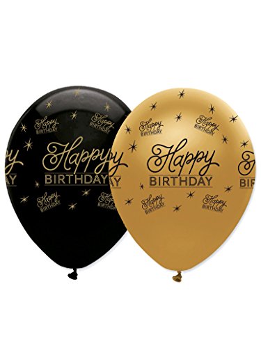 Creative Party RB292_SML Black and Gold Happy Birthday Latex Balloons-6 Pcs