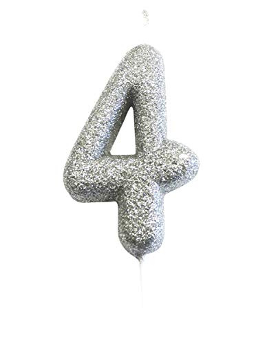 Creative Party AHC40/4 Silver Number 4 Glitter Pick Candle-1 Pc