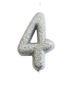 Creative Party AHC40/4 Silver Number 4 Glitter Pick Candle-1 Pc