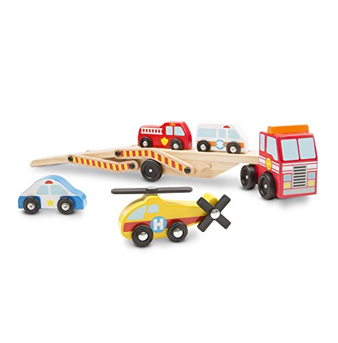 Melissa & Doug Emergency Vehicle Carrier | Wooden Vehicles & Trains | Trucks & Vehicles | 3+ | Gift for Boy or Girl