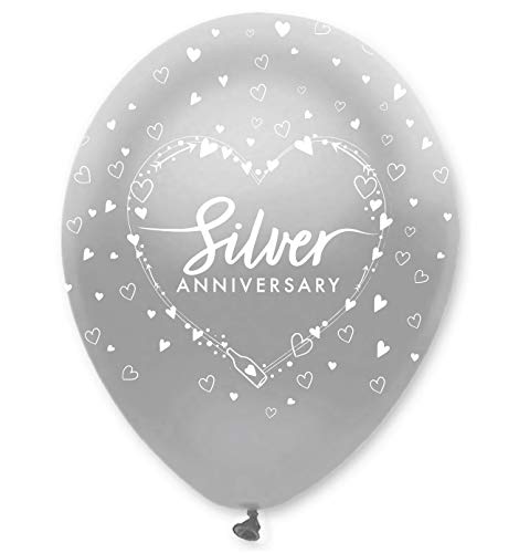 Creative Party RB338 Silver Anniversary Latex Balloons, 12"-6 Pcs