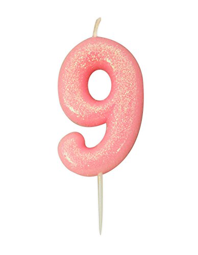 Creative Party AHC80/9 Light Pink Glitter Moulded Number 9 Pick Candle, 2.7"-1 Pc
