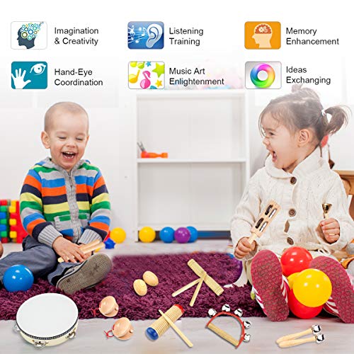 Ulifeme Musical Instruments, Wooden Percussion Instruments for baby, Kids and Toddler, Children's 23pcs Pure Wood Toys Set, Premium Percussion Rhythm Kit, Girls & Boys Gift, Pure Cotton Bag Packed