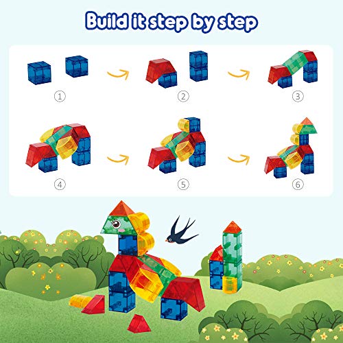 VATOS Magnetic Building Toys STEM Magnet Tiles Toys for Kids 3+, Creativity & Educational 3D Building Blocks Set of 44 Pieces of 8 Shapes, Magnet Toy Gift for 3-12 Boys and Girls Birthday (44PCS)