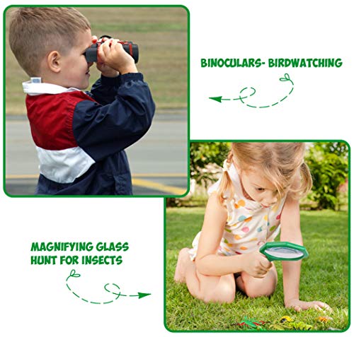 Outdoor Explorer Kit - 21 Pack Kids Bug Catcher Toys Gifts for 8+ Years Old Boys Girls Adventure Kit with Binoculars, Hat, Mini Fan, Magnifying Glass, Flashlight