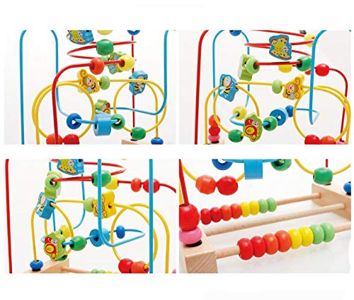 Lewo Animal Bead Maze Roller Coaster Colorful Abacus Circle Toy Early Educational Toys Wooden Baby Toddler Toys for Kids Boys Girls