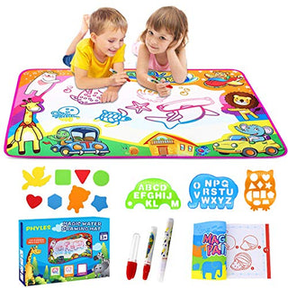 PHYLES Water Drawing Mat, Super Rainbow Deluxe Water Magic Mat, No Mess Colouring & Drawing Game, Birthday Gifts & Educational Toys For 3 4 5 6 Year Old Boys Girls Toddlers, 87X57cm Saving Space