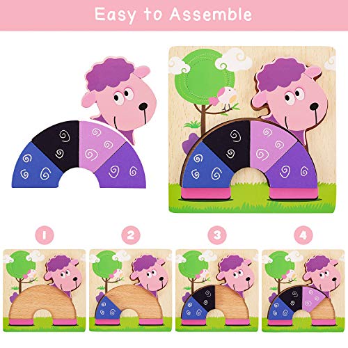 joylink Wooden Puzzles for Toddlers, 4 Packs Animal Wooden Jigsaw Puzzles Set for 1 2 3 Year Olds, Wooden Puzzle Educational Toys for Kids Boys Girls Learning