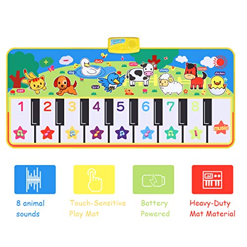 Piano Mat, Music Dance Mat for Toddlers, Childrens Keyboard Mat with 8 Animal Musical Playmat for Baby Toddlers Boys Girls 1-5 Years Old (135x60cm)