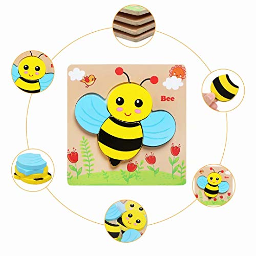 Afufu Wooden Jigsaw Puzzles for Toddlers 1 2 3 Years Old, Boys &Girls Educational Montessori Learning Toys Gift with 4 Animals Patterns, Bright Vibrant Color Shapes of Animal