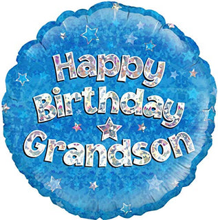 Happy Birthday Grandson Blue Holographic Round Foil Balloon 45cm (18")