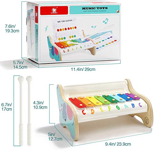 TOP BRIGHT Baby Musical Instruments – Music Stand 1 Year Old Toys – Wooden Xylophone for Kids and Toddlers – 3 Different Songs – Rainbow Coloured Keys – Educational and Fun
