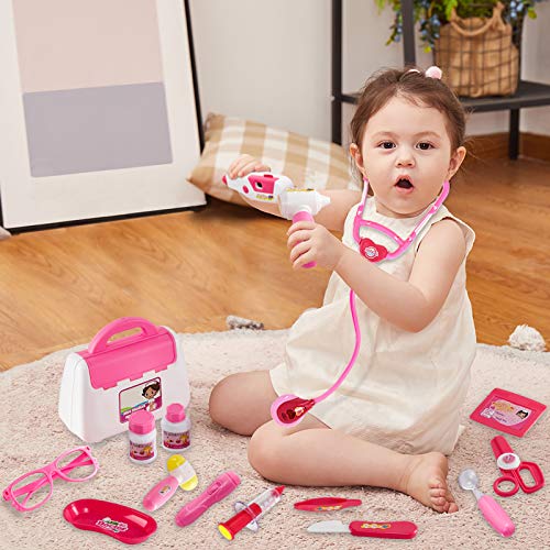 Buyger 16 Pcs Doctor Nurse Medical Carry case Pretend Role Play Toys Stethoscope with Lights Sounds Gift for Kids