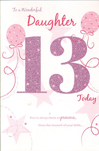 Birthday Greeting Card (ICG-8100) Wonderful Daughter 13th Birthday Card Pink Glitter & Balloons