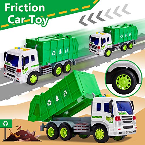 HERSITY Garbage Trucks Toy with Lights and Sounds Kids Bin Lorry Toy Friction Powered Car Gifts for 3 4 5 6 Years Old Children Boys Girls