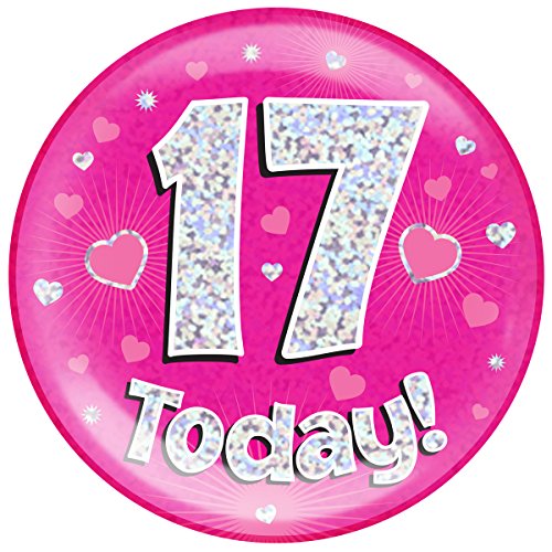 6" Jumbo Badge 17 Today Pink Holographic Dot