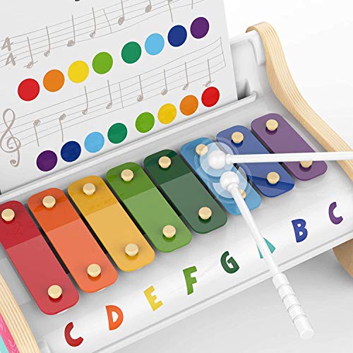 TOP BRIGHT Baby Musical Instruments – Music Stand 1 Year Old Toys – Wooden Xylophone for Kids and Toddlers – 3 Different Songs – Rainbow Coloured Keys – Educational and Fun