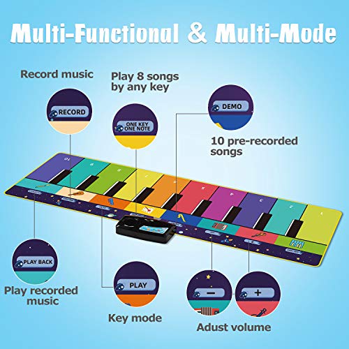 Joyjoz Kids Music Mat with 100+ Sounds, Piano Dance Mat Upgraded 4 Modes, Children Keyboard Mat Instruments Musical Playmat for Kids Boys Girls (110*36cm)