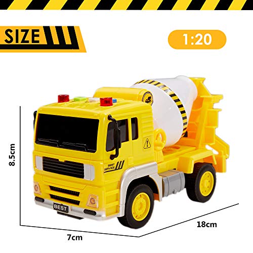 Buyger Cement Mixer Truck Toy Car for 3 4 5 Year Old Boys Girls, Friction Powered Construction Truck, with Lights and Sounds